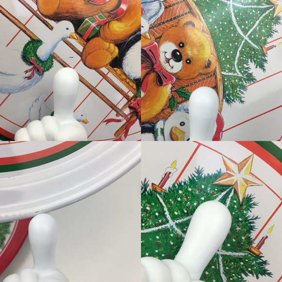 2‎ Vtg Christmas Holiday Round Serving Trays Tin - Picture 6 of 8